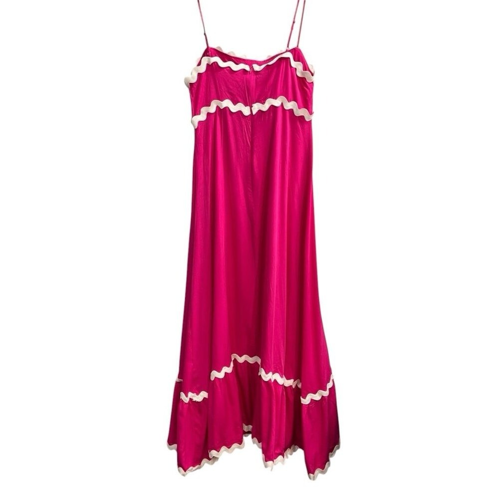 Sweet Generis Dress Pink Tiered Maxi Size L White Scallop Trim Retro‎ Spring